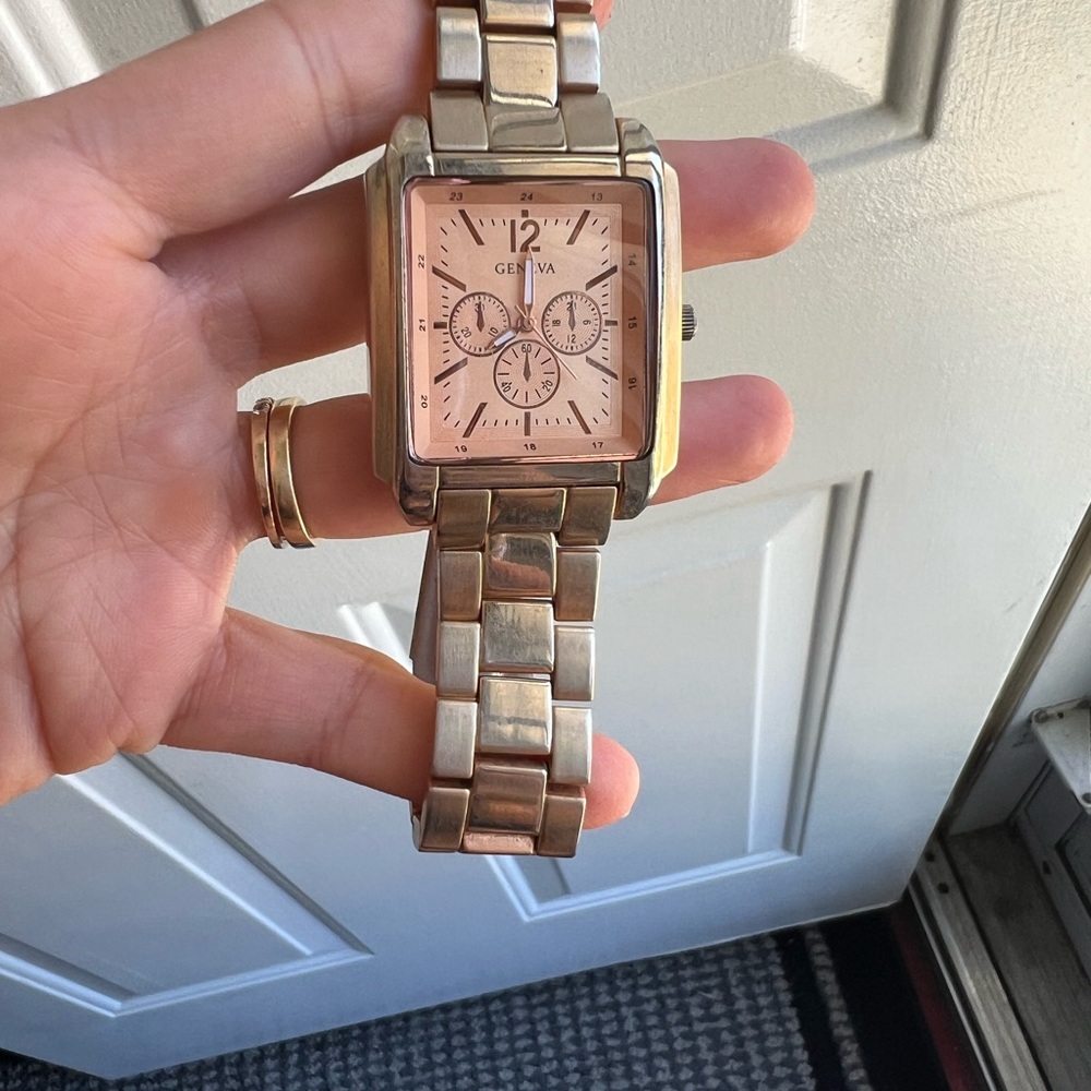 Geneva Pink Dial Metal Band Watch